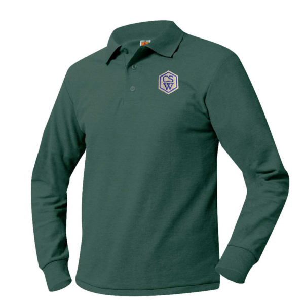 Long Sleeve Pique Polo with School Logo