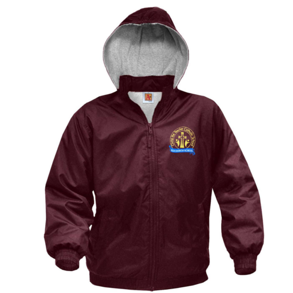 Maroon Nylon Full Zip Jacket with School Logo                                                                                      **ALL SALES FINAL**