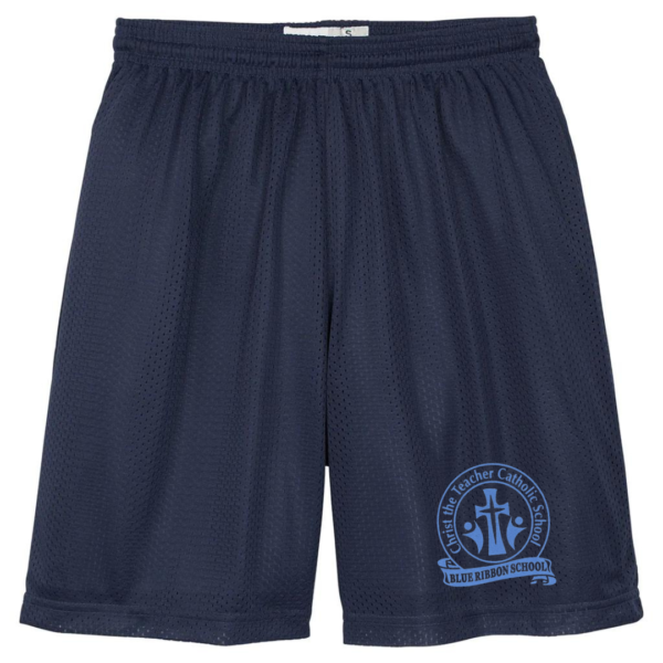 Navy Mesh Shorts with School Logo