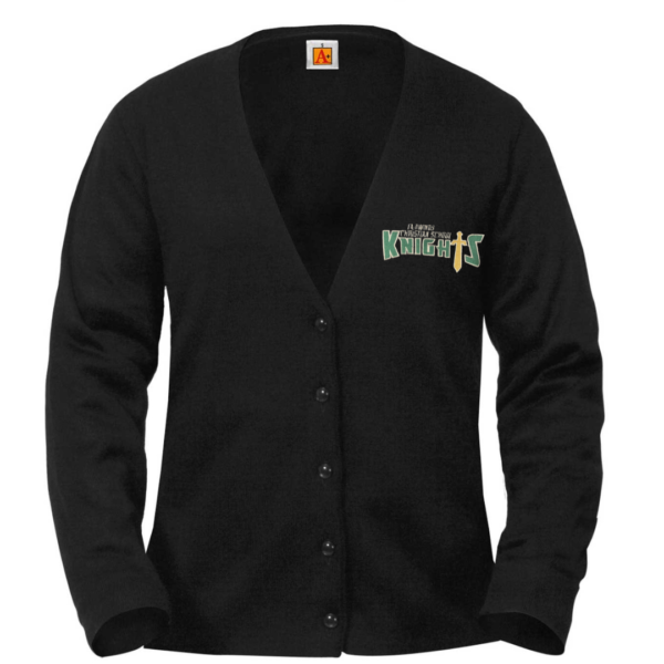 Black V-Neck Award Sweater with School Logo                                                                                          **ALL SALES FINAL**