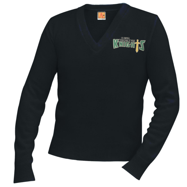 Black V-Neck Sweater with School Logo  **ALL SALES FINAL**