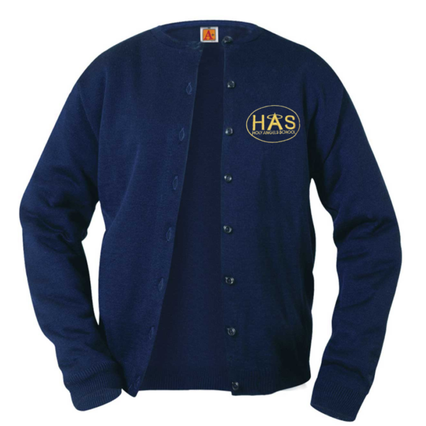 Navy Cardigan Sweater with HAS School Logo                                                              **ALL SALES FINAL**