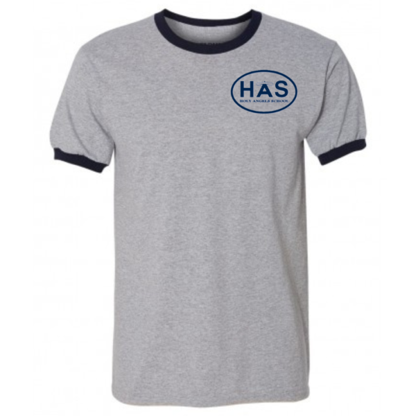Gray Gym Top with Navy Ringer & HAS School Logo