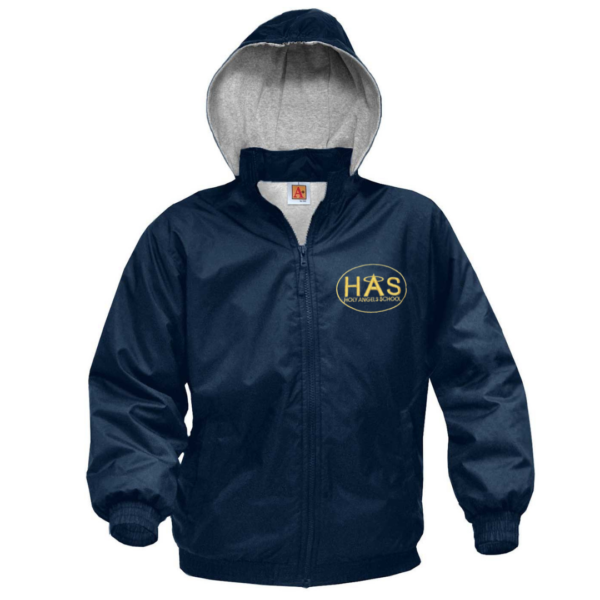 Navy Hooded Nylon Jacket with HAS School Logo                                               **ALL SALES FINAL**