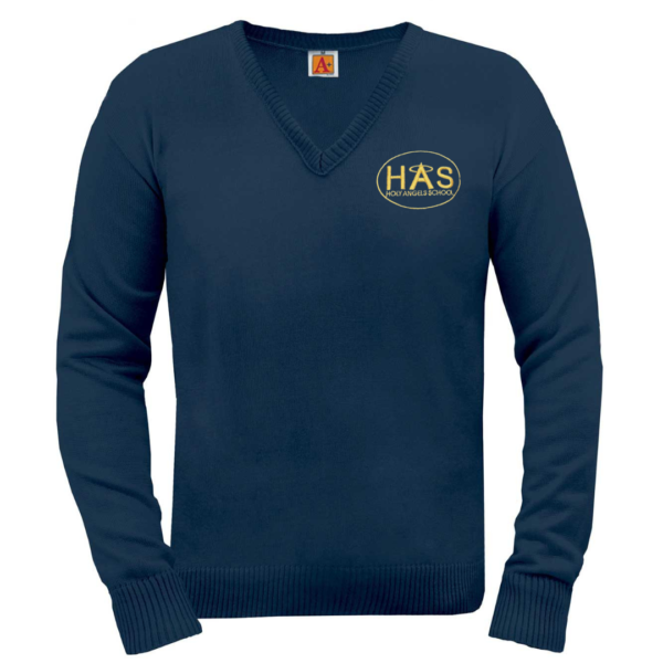 Navy V-Neck Sweater with HAS School Logo                                          **ALL SALES FINAL**