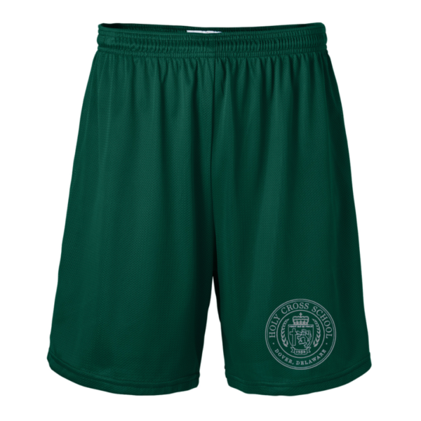 Green Gym Shorts with Holy Cross School Logo