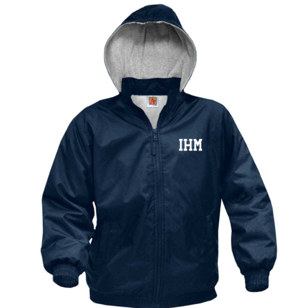 Navy Hooded Nylon Jacket with School Logo                                                                                      **ALL SALES FINAL**
