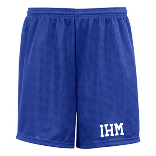 Royal Gym Shorts with White IHM School Logo