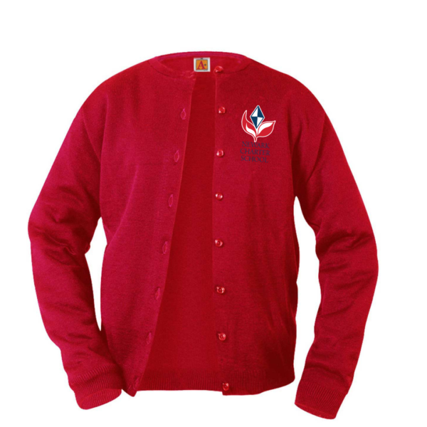 Cardigan Sweater with School Logo                                                       **ALL SALES FINAL**