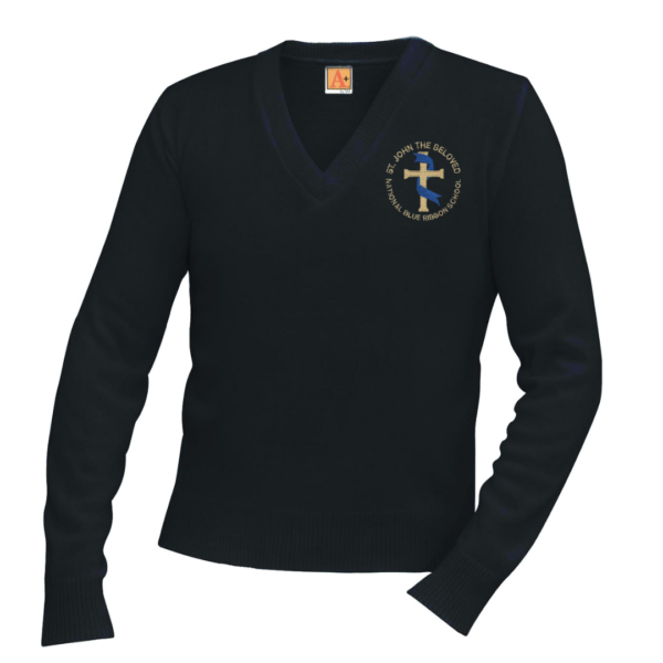 Black V-Neck Sweater with SJB School Logo                                                   **ALL SALES FINAL**