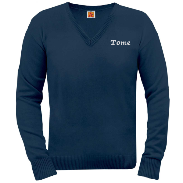 Navy V-Neck Sweater with Tome School Logo (Boys K ONLY)  **ALL SALES FINAL**