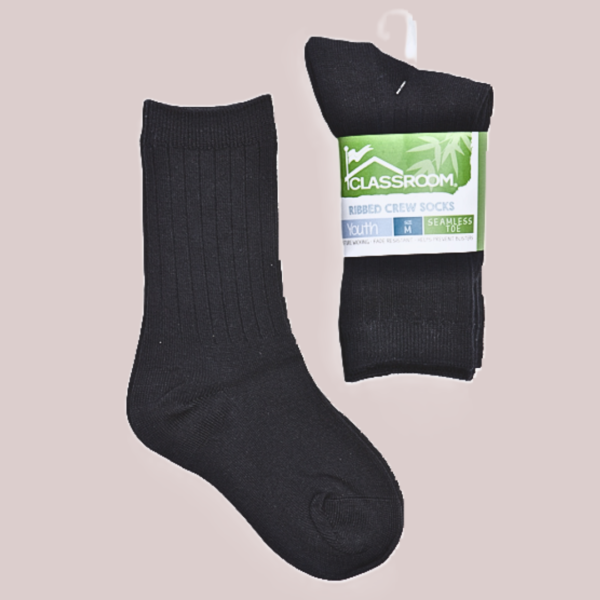 Black Ribbed Crew Socks 3-Pack